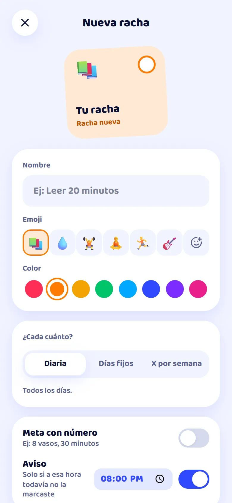 Crear una racha nueva